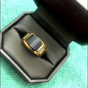 925 Silver 14K Gold Plated Sapphire Men’s Ring